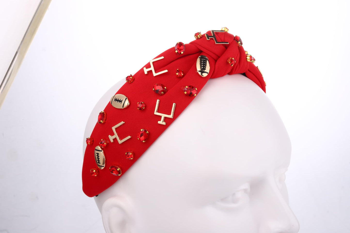 Football Headband Football Mom Accessories Game Day Football Charm Wide Hairband Headpiece White Red Black Rhinestone Top Knot Head Band Game Day Sport Headband Football Gameday Outfit