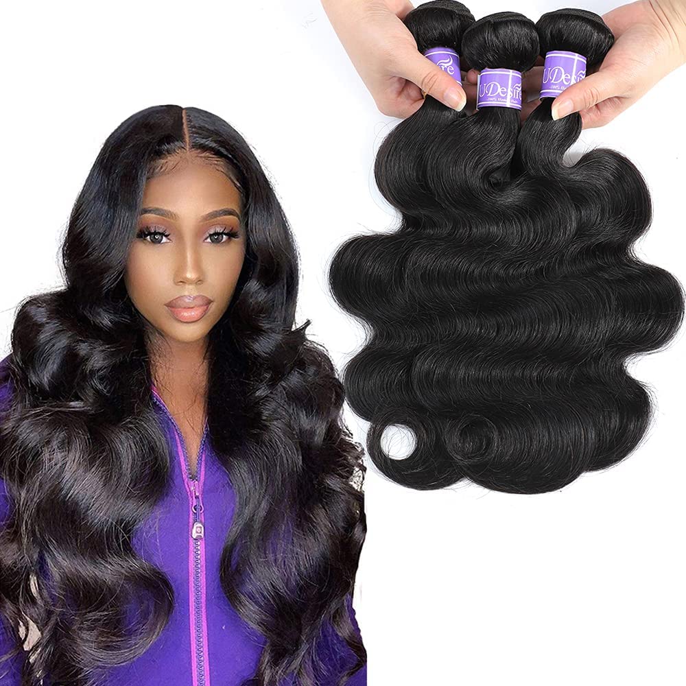 12A Brazilian Body Wave Bundles Human Hair 3 Bundles 100% Unprocessed Virgin Body Wave Human Hair Weave Bundles Natural Black (22 24 24inch)