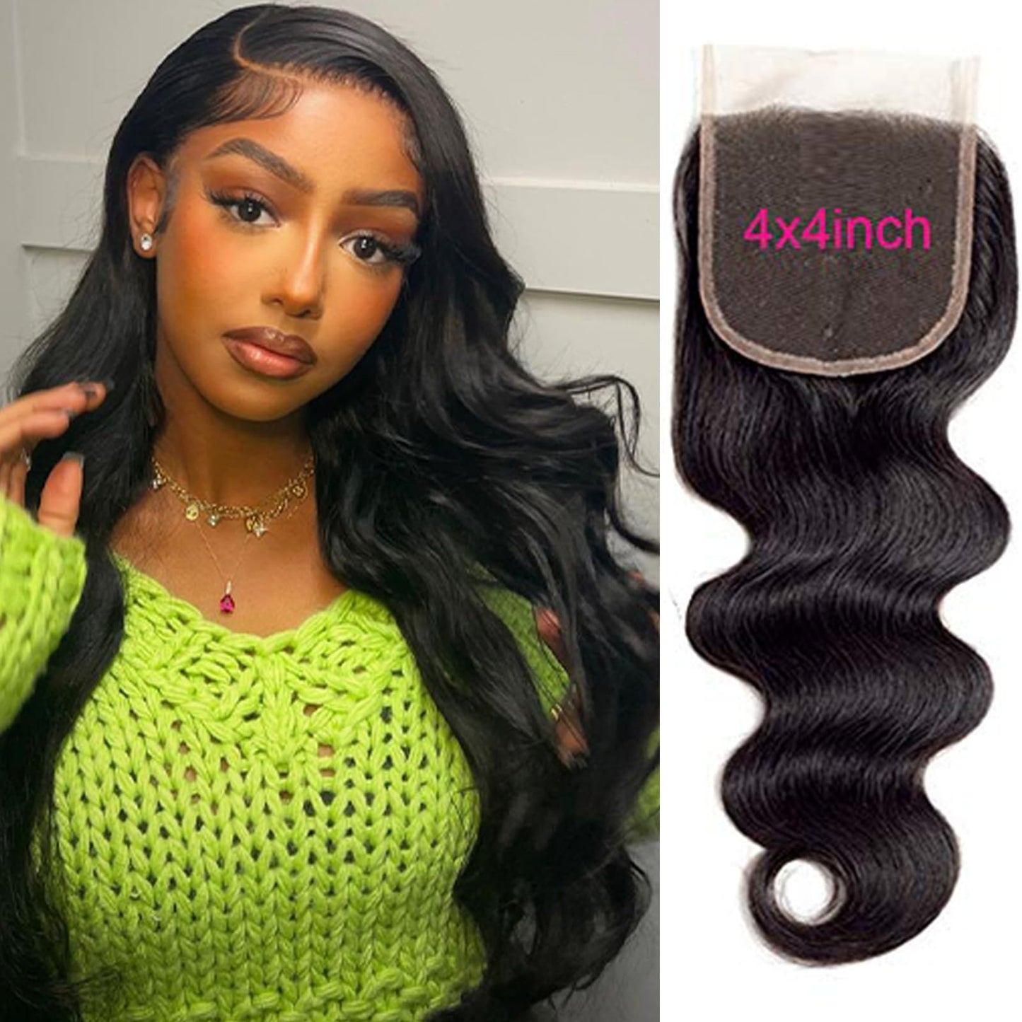 4x4 Transparent HD Lace Closure Only Body Wave Hair Closure Invisible Lace Closure 12A Brazilian Virgin Remy Human Hair Lace Closure Pre Plucked with Baby Hair Natural Black (22 Inch)