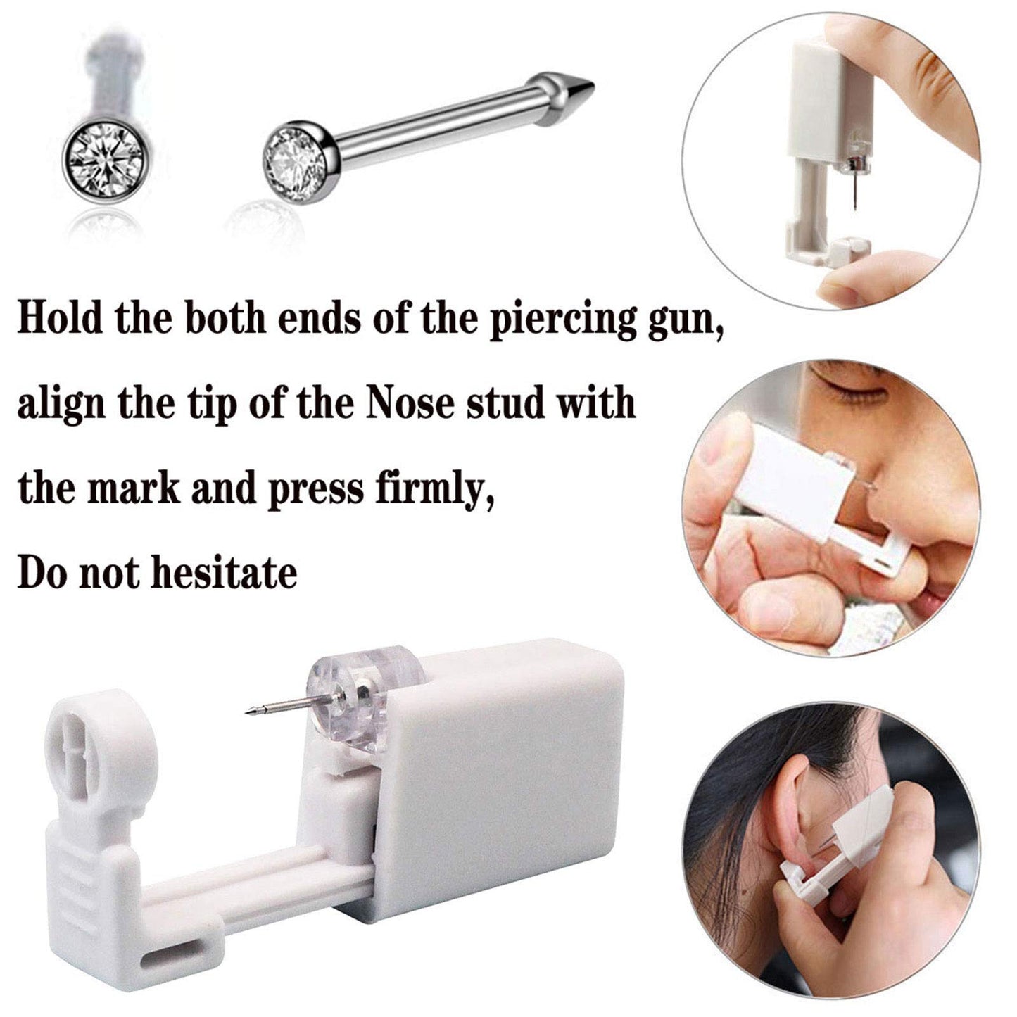 2 Pack Self Nose Piercing Gun Self Nose Piercing Gun Kit Safety Nose Piercing Gun Kit Tool with Nose stud (Silver)