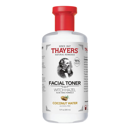 THAYERS Alcohol-Free, Hydrating Coconut Water Witch Hazel Facial Toner with Aloe Vera Formula, Vegan, Dermatologist Tested and Recommended, 12 Oz