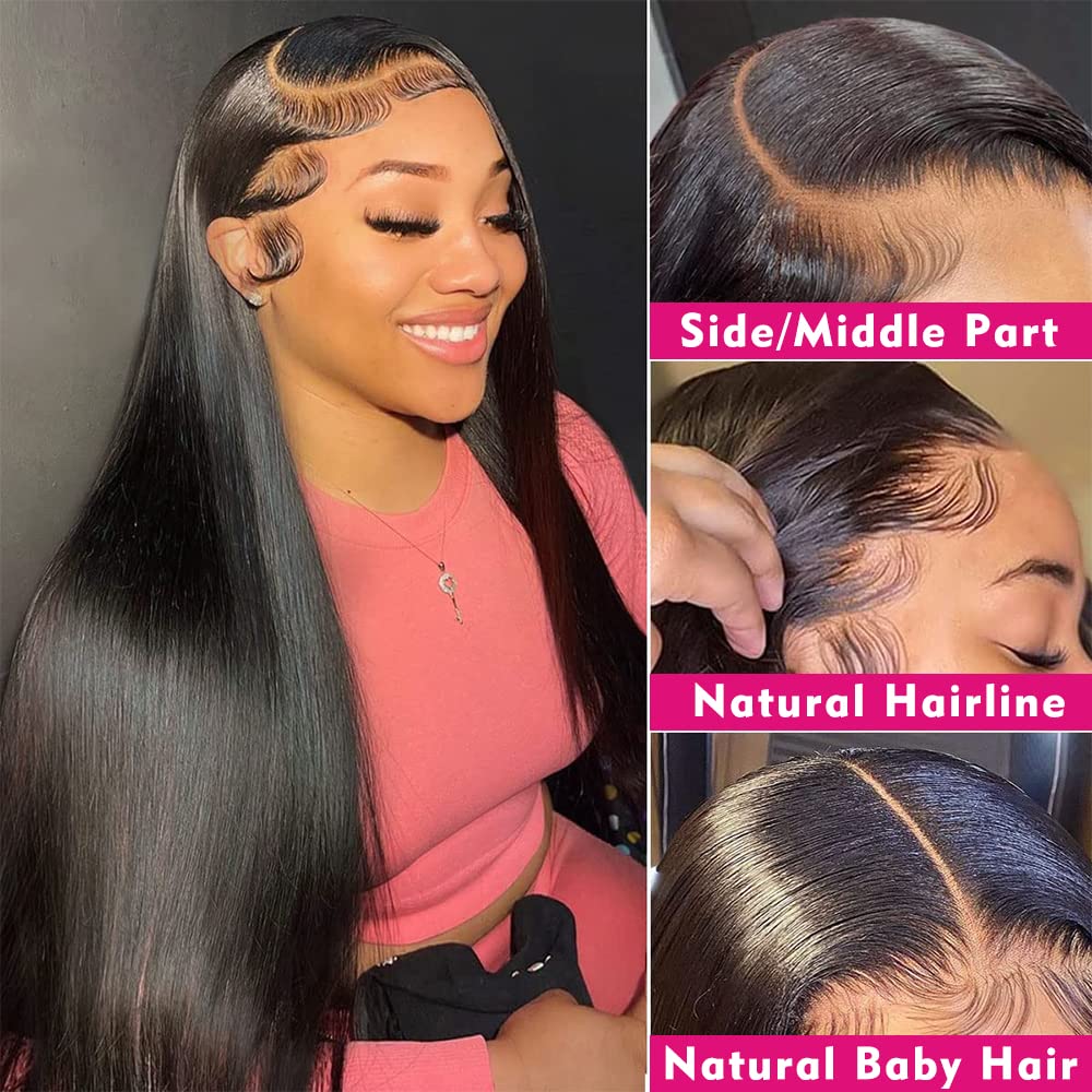 FDX 16 Inch Straight HD Lace Front Wigs Human Hair Pre Plucked 13x4 Lace Front Wigs Human Hair 180 Density Transparent Frontal Wigs Human Hair Lace Brazilian Human Hair Wigs for Black Women Glueless