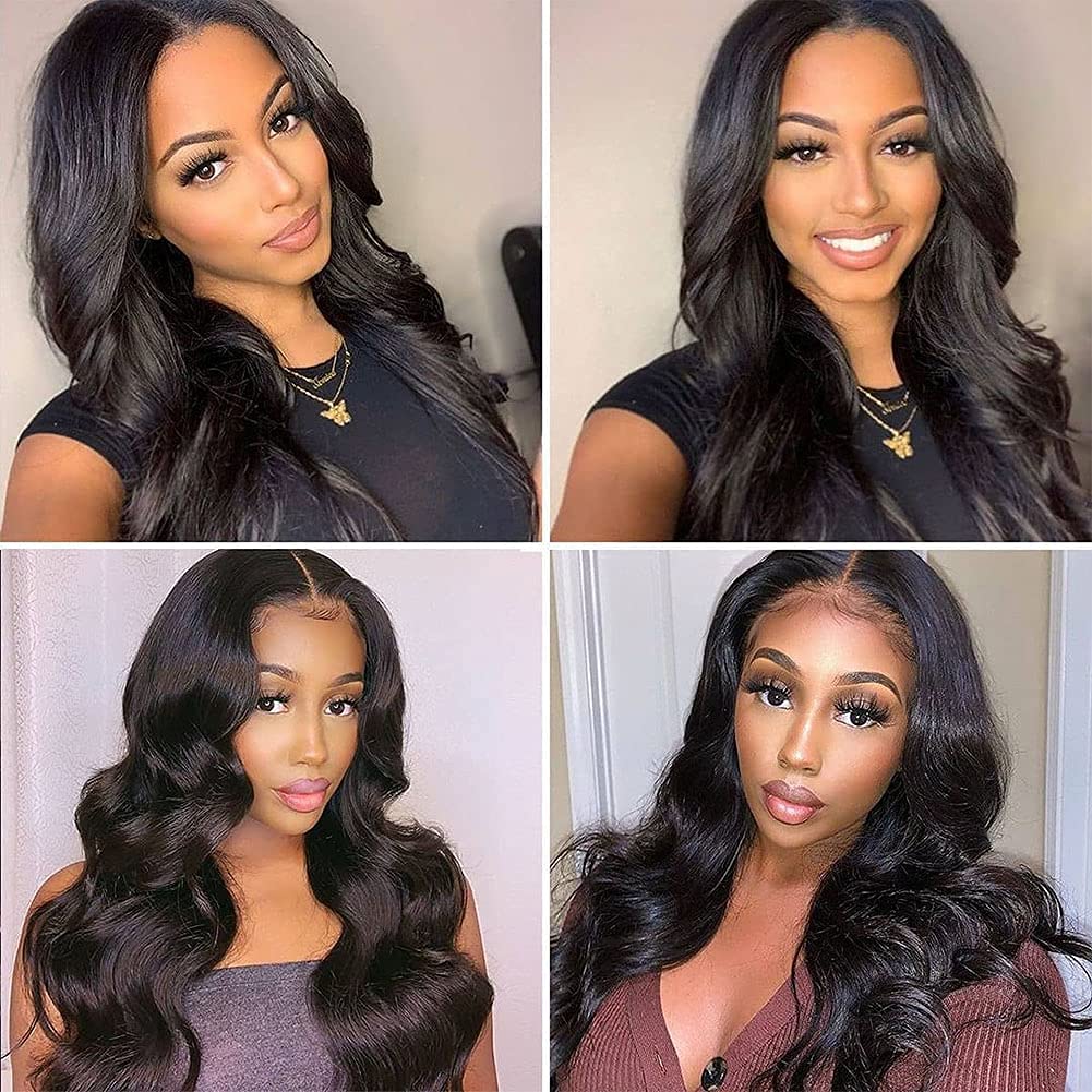 MIMORE 28 Inch Long Body Wave 4x4 Lace Closure Wigs Human Hair Body Wave Wigs With Baby Hair 150% Density Brazilian Virgin Lace Frontal Wigs Wavy Human Hair Body Wave Wig for Black Women