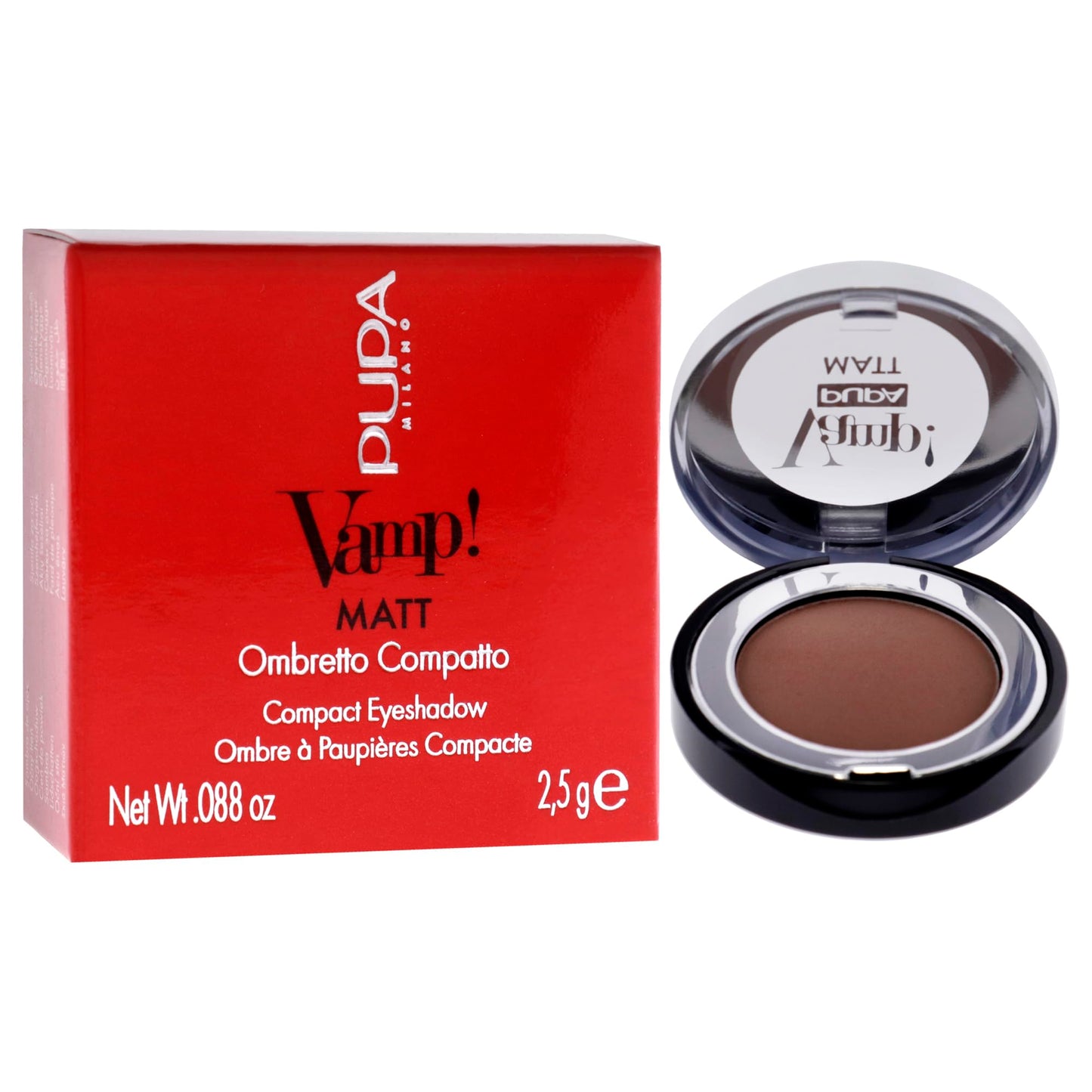 Pupa Milano Vamp! Matt Compact Eyeshadow 040 Warm Nude - Matte, Smooth, Blendable Compact Shadow - Stunning, Colorful, Pigmented Shade - Paraben-Free for Sensitive Skin - 0.088 oz