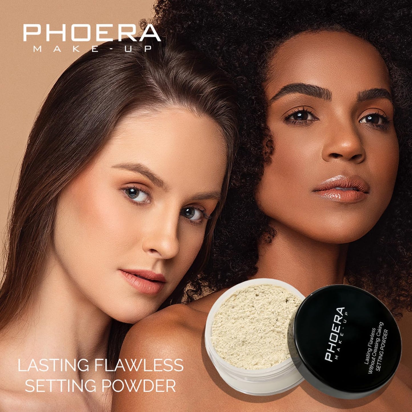 PHOERA Foundation Full Coverage,PHOERA Face Powder, Soft Focus Setting Powder, PHOERA Makeup Lightweight Wrinkles Matte Natural Finish for a Flawless Complexion (105 Sand+N.02 Cool Beige)