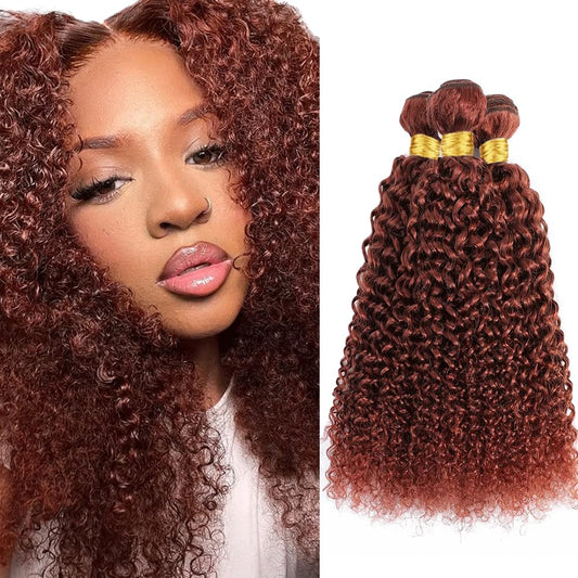 Reddish Brown Bundles Copper Kinky Curly Human Hair Bundles Color 33 Bundles Human Hair 3 Bundles 14 16 18 Inch Auburn Curly Wave Bundles Copper Red Bundles