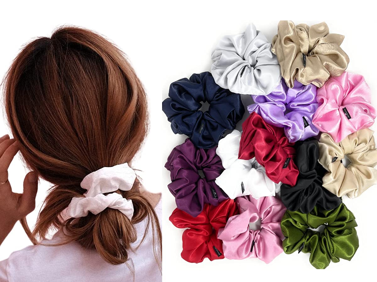 Jumbo Oversized XL Satin Scrunchies for Women Girls, Frizz Prevention, Sleep Hair Holder, Large Elastic Ties Band for Ponytail Bun, Hair Ties for Breakage Prevention - Burgundy