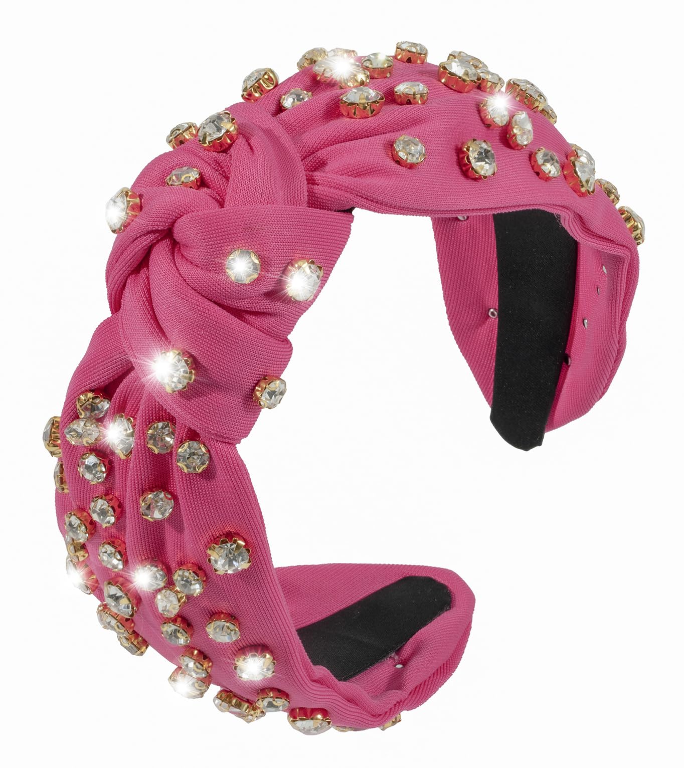 Mixcbe Rhinestone Knotted Headbands for Women, Crystal Beaded Jeweled Headbands, Fashion Hairbands Hair Accessories (Hot Pink)