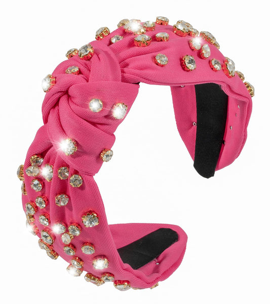 Mixcbe Rhinestone Knotted Headbands for Women, Crystal Beaded Jeweled Headbands, Fashion Hairbands Hair Accessories (Hot Pink)