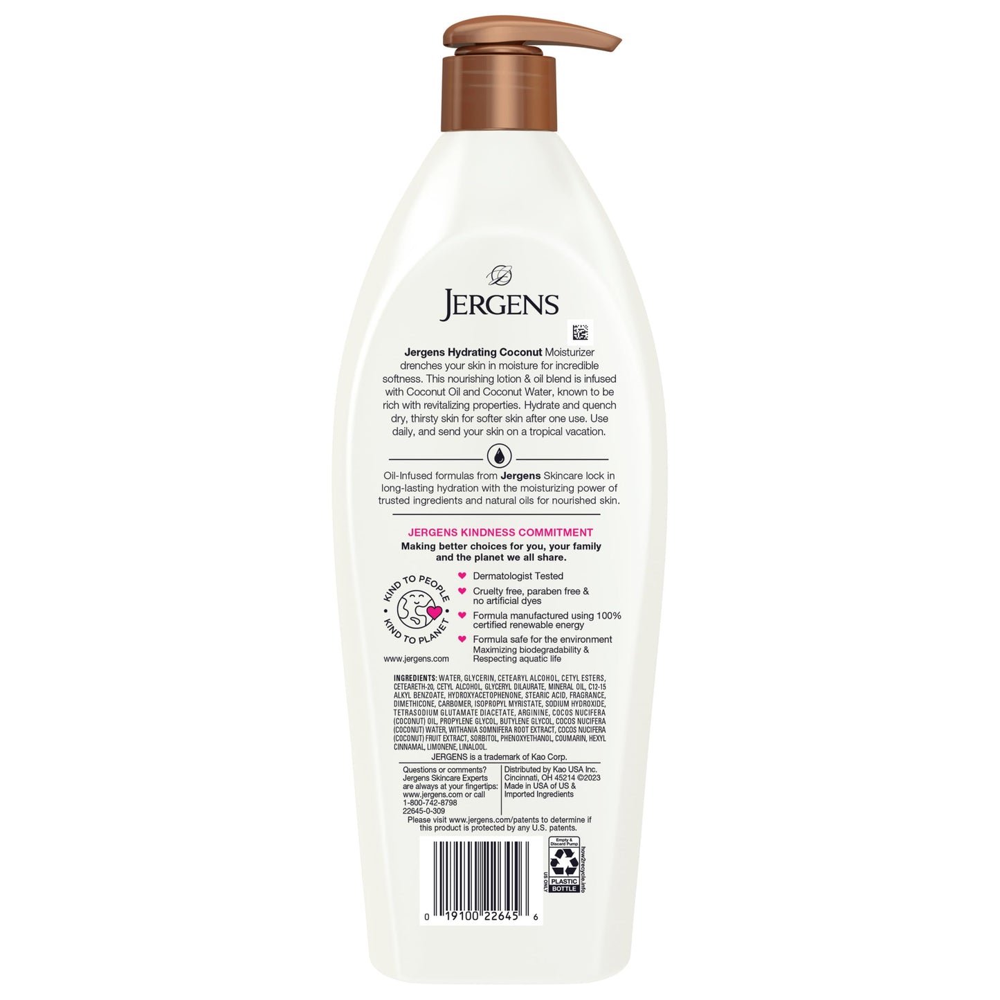 Jergens Hydrating Coconut Body Moisturizer, Infused with Coconut Oil, Dermatologist Tested, Hand and Body Lotion for Dry Skin, 26.5 Oz