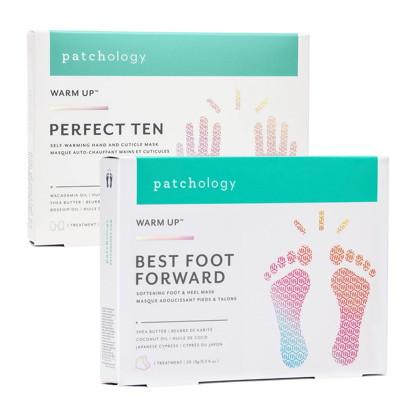 Patchology Bundle with Softening Foot Mask (1 Pack) and Self-Warming Hand Mask (1 Pack) — Foot and Heel Masks for Dry Cracked Feet — Hand and Cuticle Mask Treatment to Moisturize Dry Skin