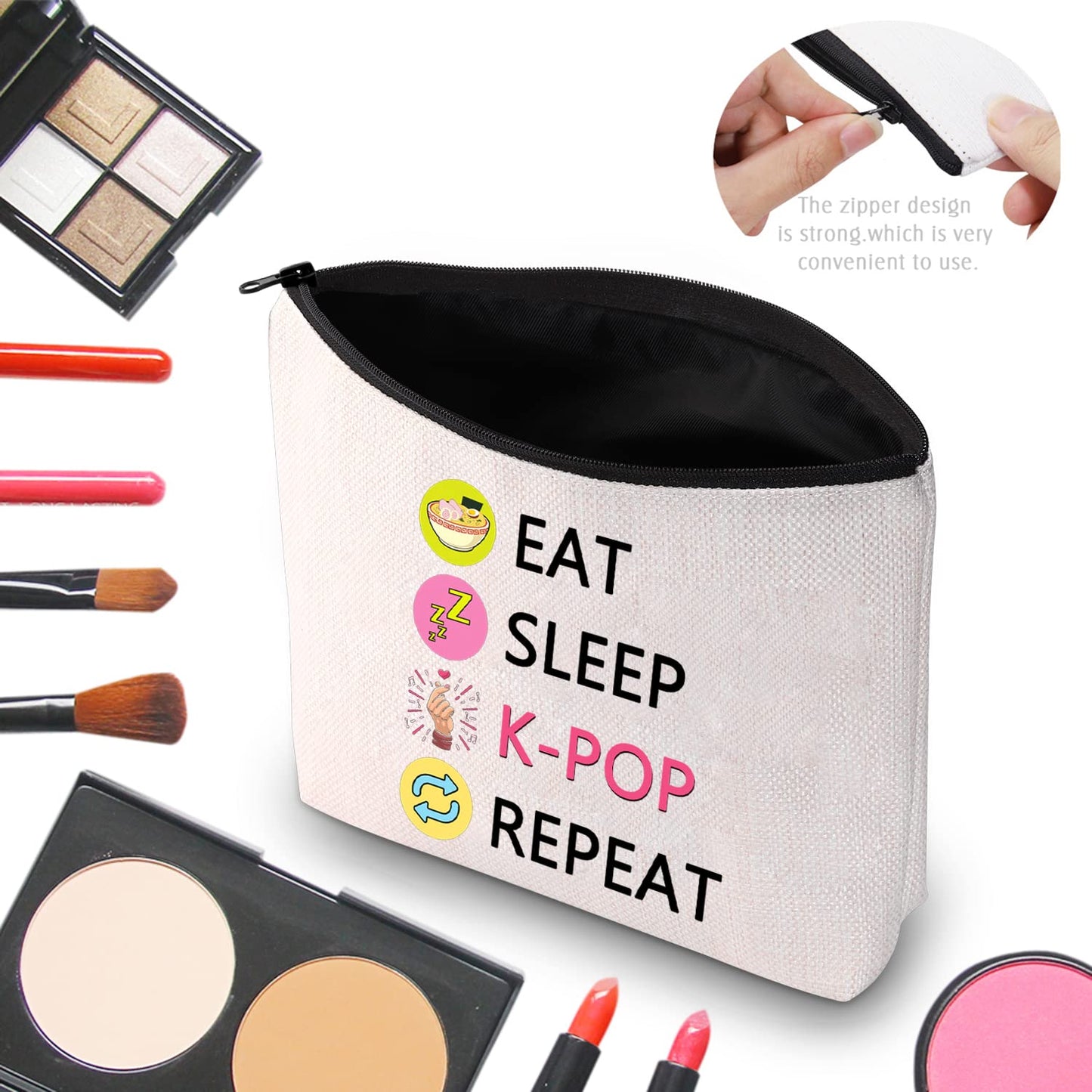 CMNIM K-POP Makeup Bag Eat Sleep K-POP Repeat Travel Pouch K-pop Merchandise Gift for Women Girl (Eat Sleep K-POP Repeat Travel Bag)