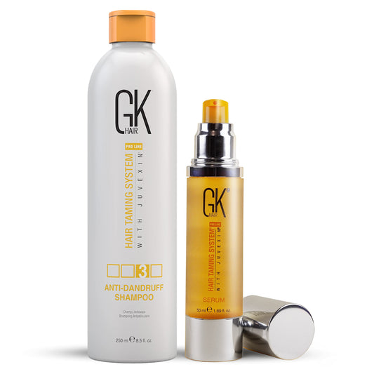 GK HAIR Global Keratin Anti Dandruff Shampoo 250ml Global Keratin Organic Argan Oil Hair Serum For Frizz Control Dry Damage Hair Repair 50ml