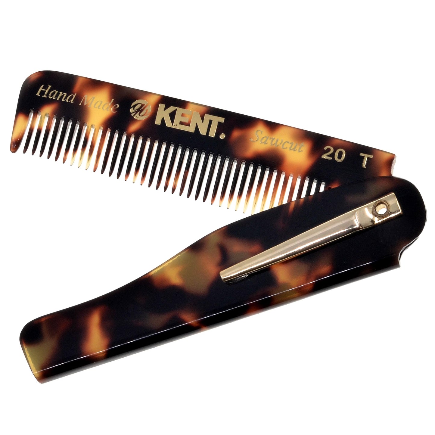 Kent 20T TY Handmade Folding Pocket Comb for Men, Fine Tooth Hair Comb Straightener for Everyday Grooming Styling Hair, Beard or Mustache, Use Dry or with Balms, Saw Cut Hand Polished, Made in England