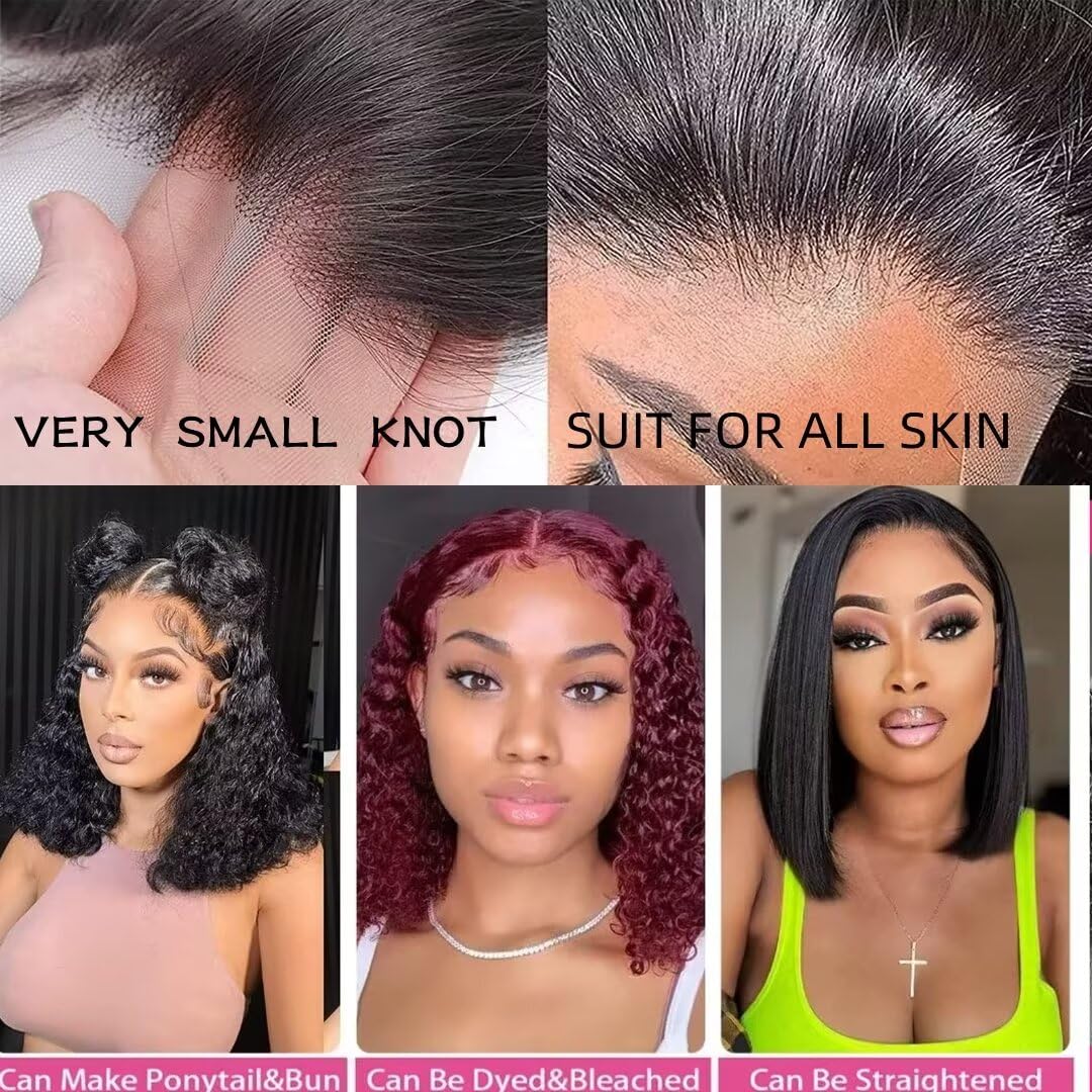 Tmbitto Bob Wig Human Hair 13x4 HD Lace Front Kinky Curly Bob Wigs for Black Women Human Hair Glueless Wigs Human Hair Pre Plucked Pre Cut 150% Density 14 Inch