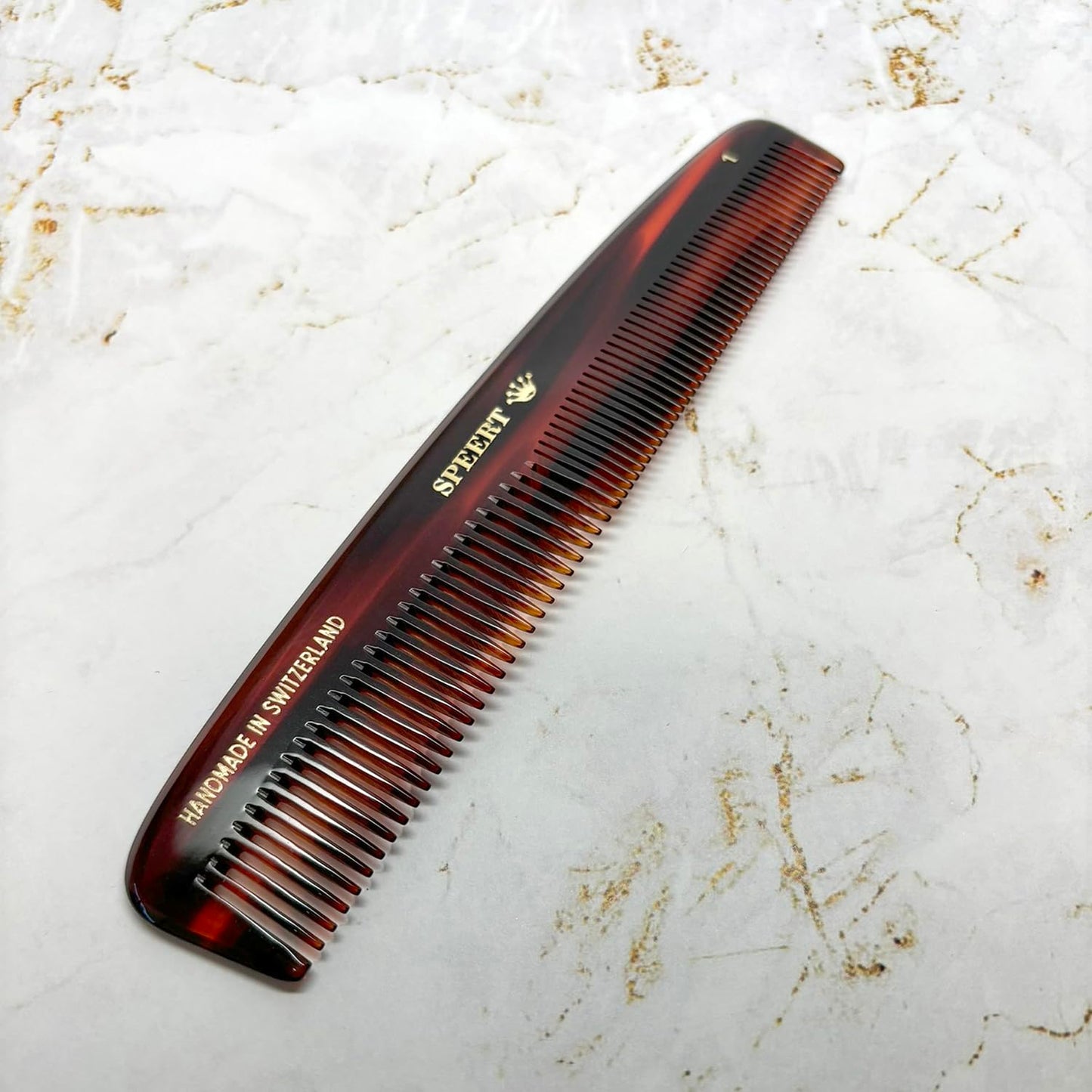 Speert #1619 Handmade Wide Tooth Mustache Comb - Small Tortoise Havana Acetate, Coarse Hair Pocket Sized Grooming Tool, Tangle Free Straightener for Beard Growth and Styling, Wet or Dry Use