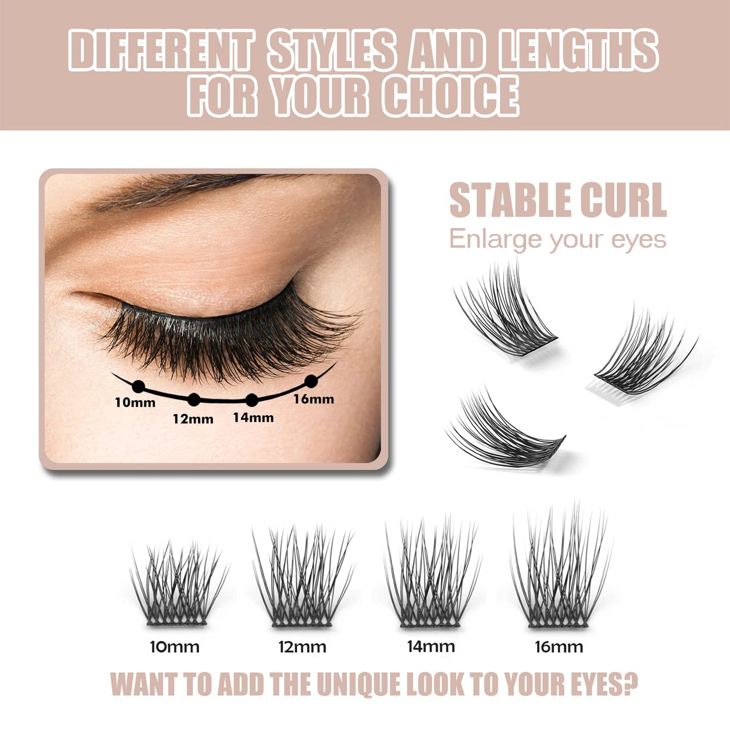 DIY Eyelash Extension, 3D Effect Glue Bonded Band Individual Lash 12 Clusters Volume Lashes Set, Home Eyelash Extension, C curl Lashes Pack(12MM)