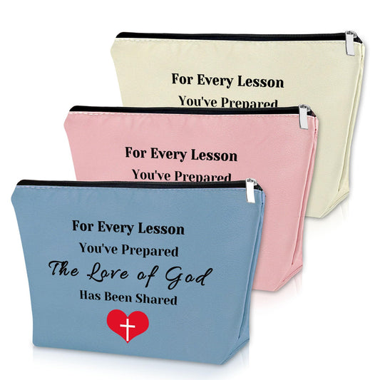 Sazuwu 3PCS Sunday School Teacher Gift Makeup Bag Christian Teacher Appreciation Gifts Back to School Teacher Gifts Cosmetic Bag Religious Gifts for Teachers Bible Verse Gifts for Teachers