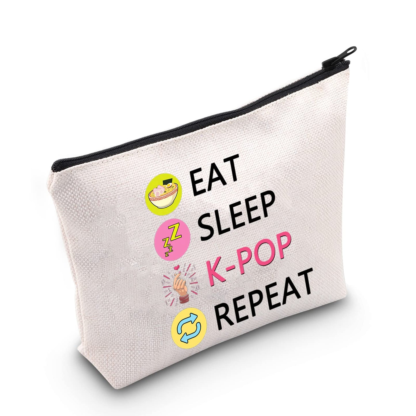 CMNIM K-POP Makeup Bag Eat Sleep K-POP Repeat Travel Pouch K-pop Merchandise Gift for Women Girl (Eat Sleep K-POP Repeat Travel Bag)