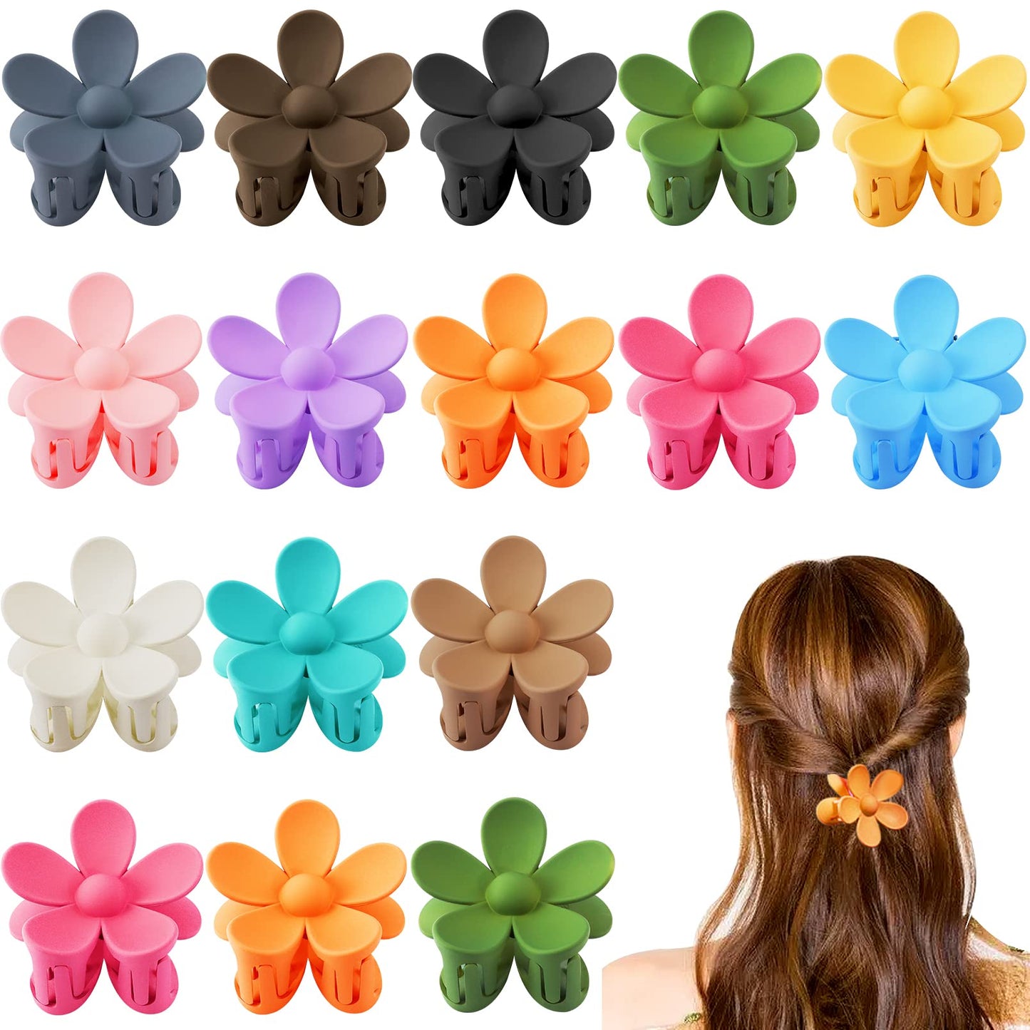 16Pcs Flower Hair Clips,Small Flower Hair Claw Clips for Women Girls,Non Slip Flower Claw Clips,Matte Hair Clips Strong Hold for Thin Hair,Cute Flower Clips Claw Clip Hair Accessories 13 Colors