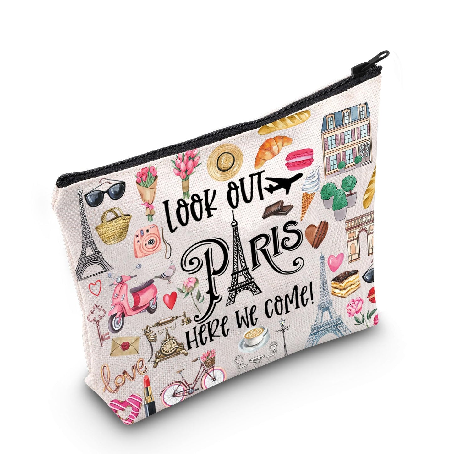 JNIAP Paris Themed Makeup Bag Paris Trip Gifts Paris Travel Bag Paris Toiletry Bag Paris Zipper Pouch Paris Makeup Pouch (look out paris)