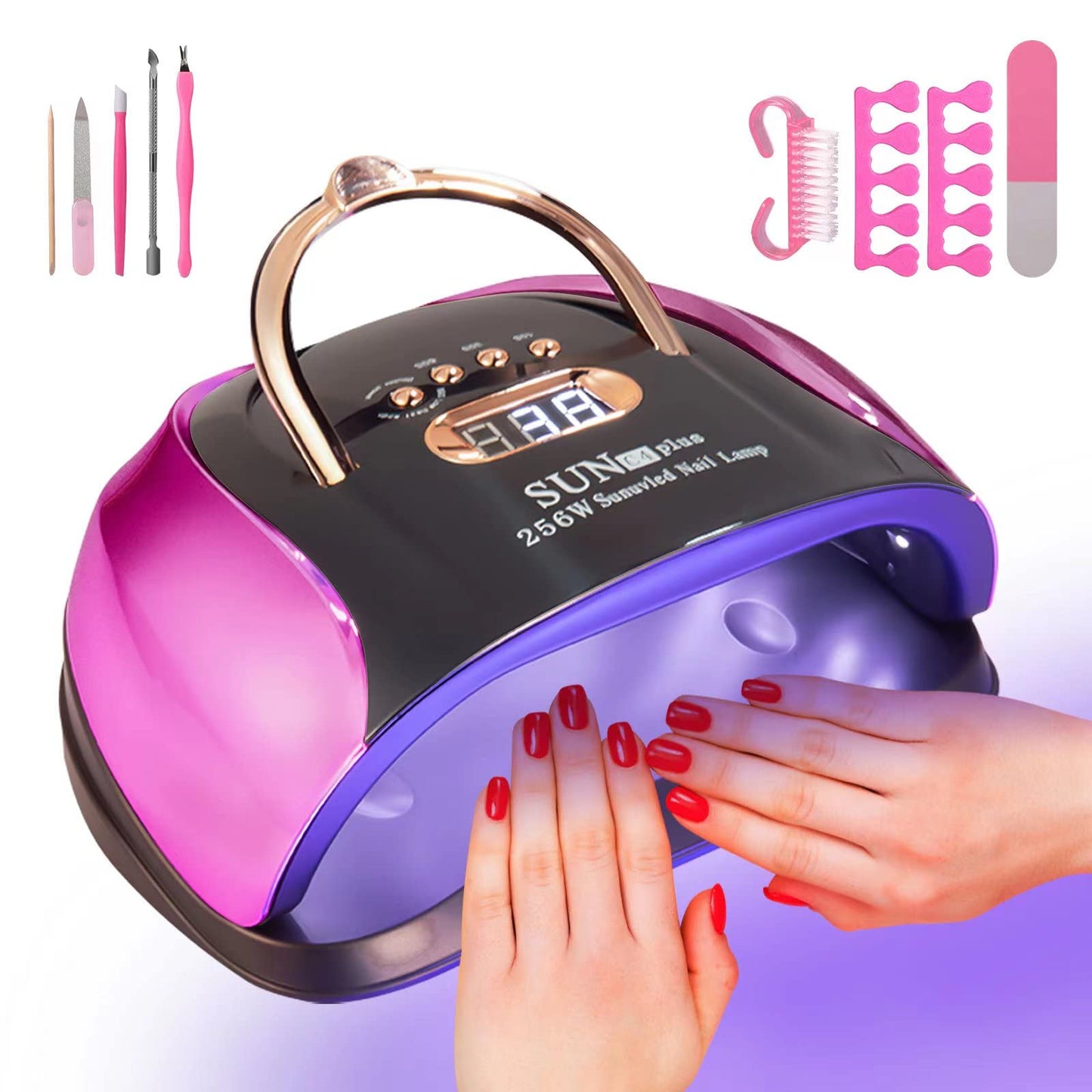 MUSERAY UV LED Nail Light, 256W High Power Nail Gel Light, 4 Timer Settings and Professional Manicure Nail Lamp with Automatic Sensor(Comes with 9 Free Gifts)