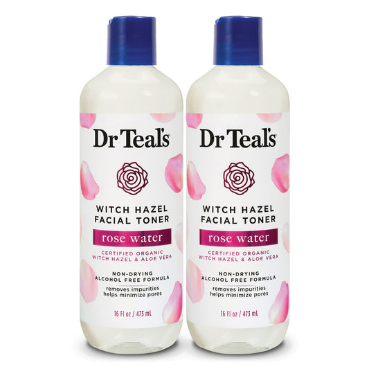 Dr Teal’s Witch Hazel Facial Toner, Rose Water, 16 fl oz (Pack of 2) (Packaging May Vary)