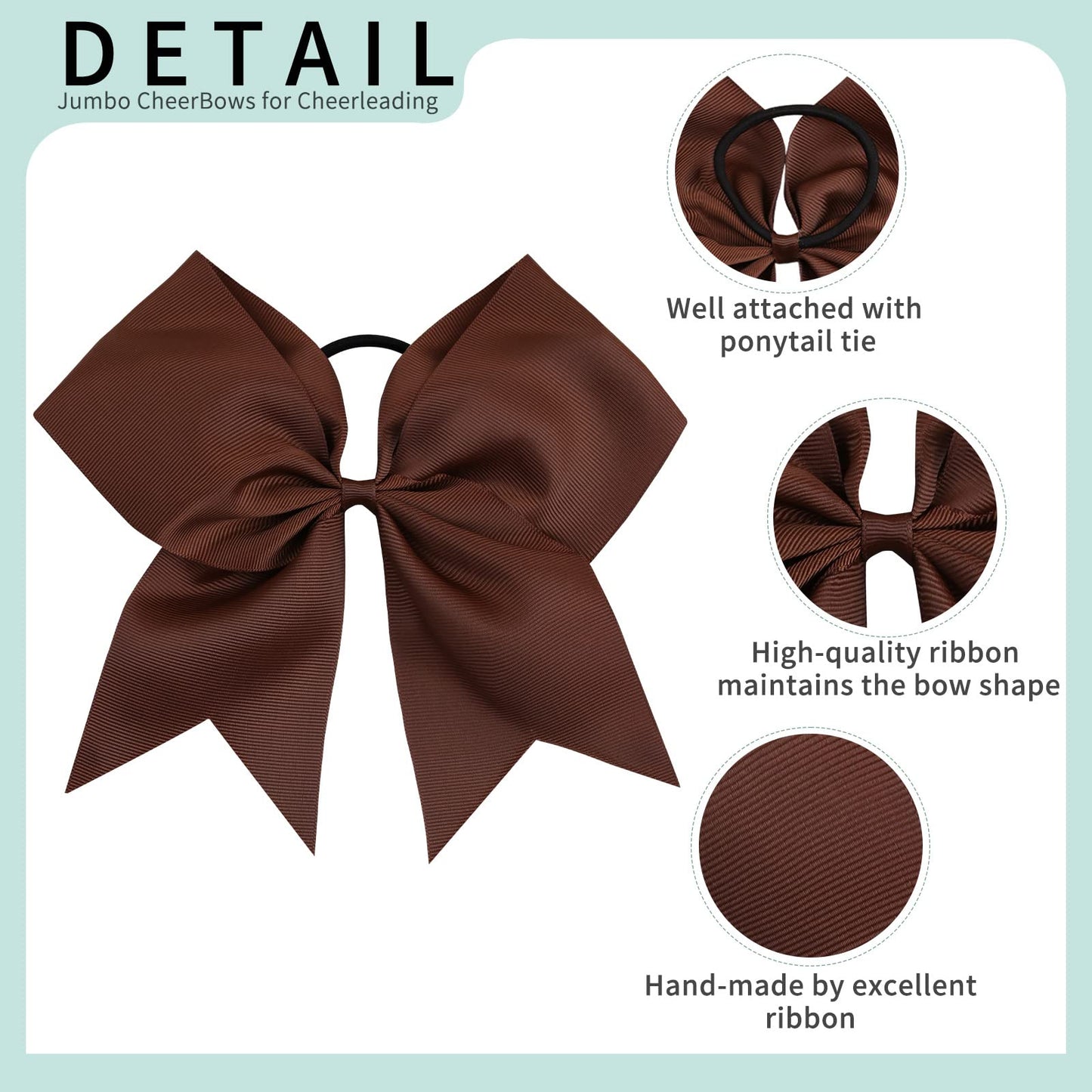 Oaoleer 21PCS 8" Large Cheer Bows Coffee Bows Jumbo Cheerleader Bow with Ponytail Holder Elastic Band Handmade for Cheerleading Teen Girls College Sports