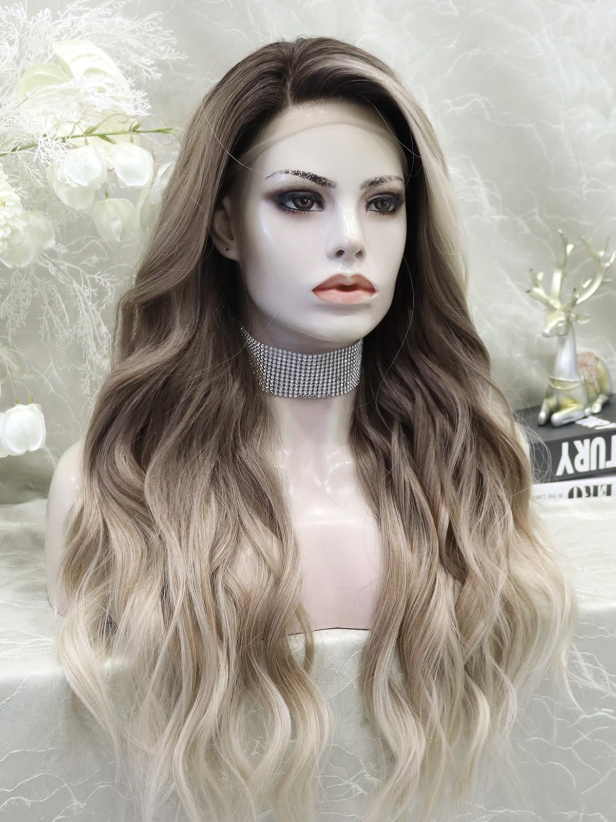 IMSTYLE Long Ombre Brown Wig: 13x4 Synthetic Lace Front Wig, Free Part Natural Hairline Long Wavy Wig Heat Resistant Fiber Daily Wigs Hair Replacement Wig Cosplay Costume Halloween Wigs (Ombre Brown)