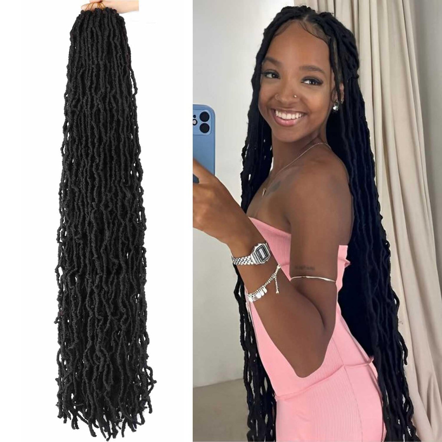 40 Inch Faux Locs Crochet Hair for Butterfly Locs Crochet Hair Distressed Soft Locs Hair for Women (40 Inch, 6Packs 1B)