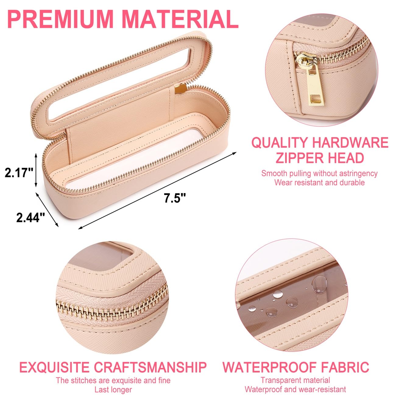 Pinkmik Clear Makeup Bag Portable Brush Bag transparent Travel Cosmetic Case Clear Toiletry Makeup Bag with Zipper for Women (B/Beige, slim)