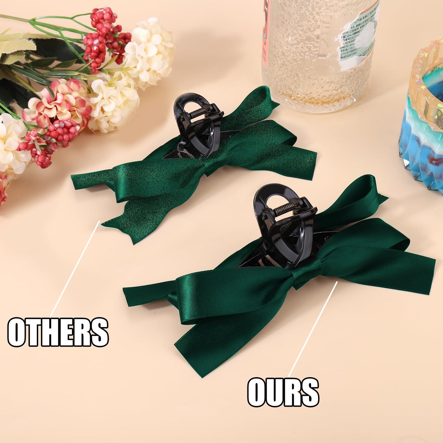 Vodolo Green Bow Hair Claw Clip for Women Girls,3PCS Nonslip Big Bows Hair Claws Barrette for Thick Thin Hair