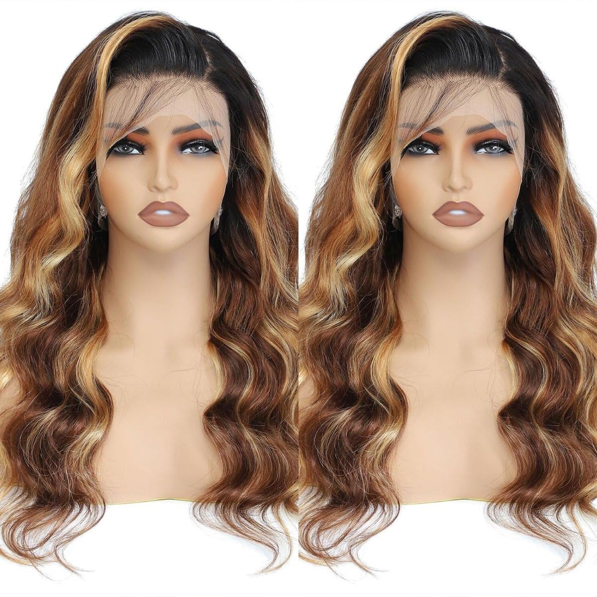 TQPQHQT 13x6 Ombre Body Wave Lace Front Wigs Human Hair Pre Plucked With Baby Hair T1B/4/27 HD Transparent Frontal Wigs Human Hair Body Wave Glueless Wigs Human Hair Lace Front Wigs for Women 18inch