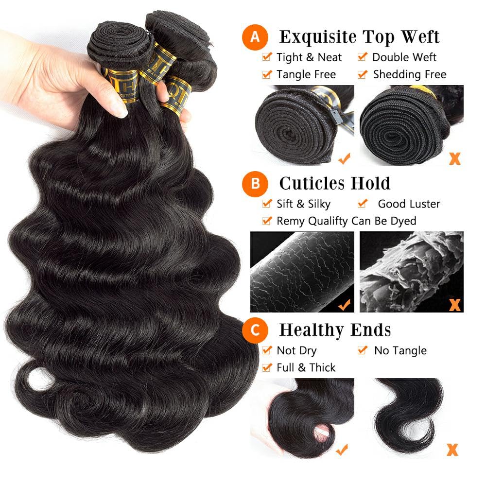 QTHAIR 14A Brazilian Virgin Hair Extension Body Wave 3 Bundles 300G 10 12 14inch Brazilian Body Wave Human Hair Weaves Brazilian Hair Bundles Body Wave Virgin Hair Extensions