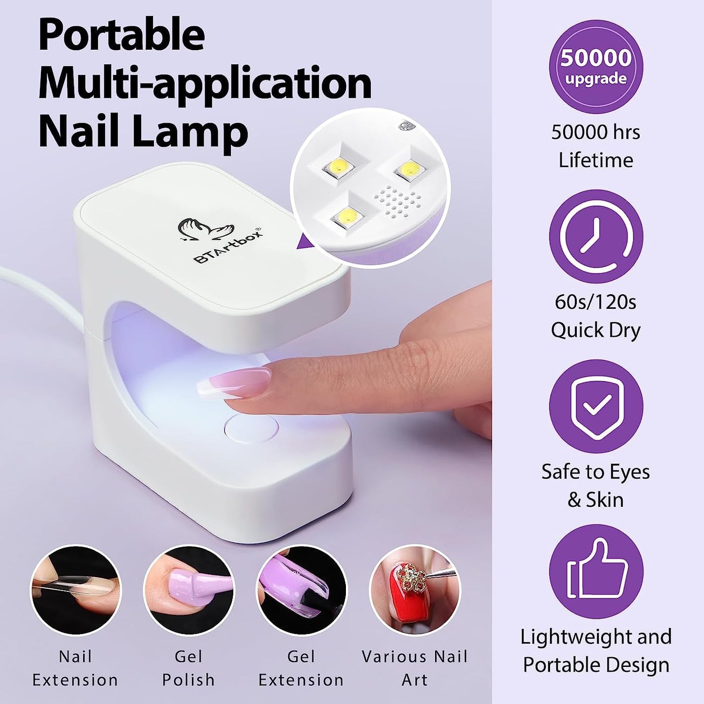 btartboxnails 3 In 1 X-coat Tips - Builder Gel Top Coat Nail Lamp Set, Long Square French Tip Press on Nails with Builder Gel Top Coat Nail Lamp Set