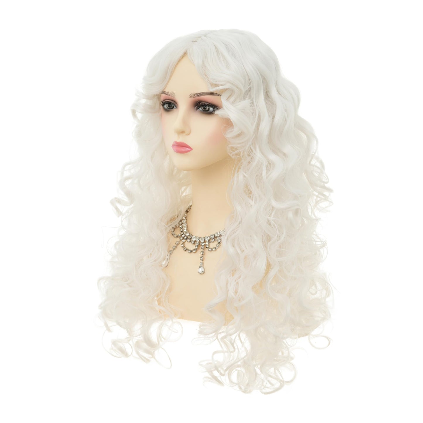 Dai Cloud White Long Curly Wigs for Women With bangs Synthetic Queen Princess Middle Part Hair Wig for Cosplay