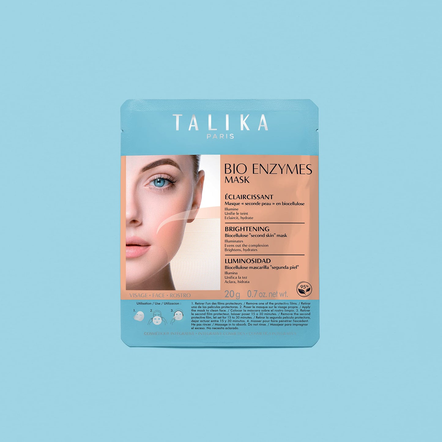 Talika Bio Enzymes Brightening Mask - Hydrating & Illuminating Face Mask - Biocellulose Regenerating Mask - Second Skin Effect Beauty Sheet Mask - 20g