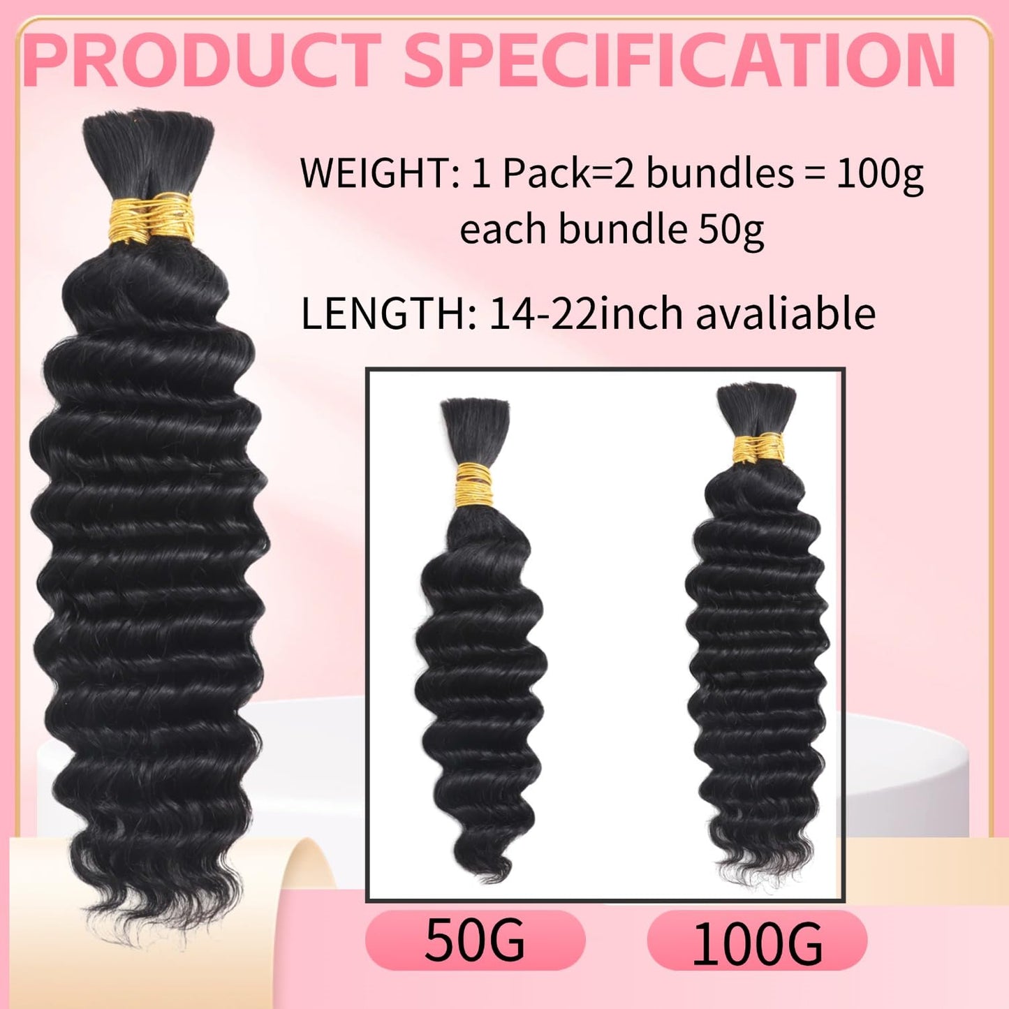 Human Braiding Hair For Boho Braids 100g Deep Wave Bulk Human Hair for Braiding 12A Brazilian Virgin Human Hair No Weft Curly Human Hair Extension Wet and Wavy Human Hair Braiding Hair (1B, 22 Inch)