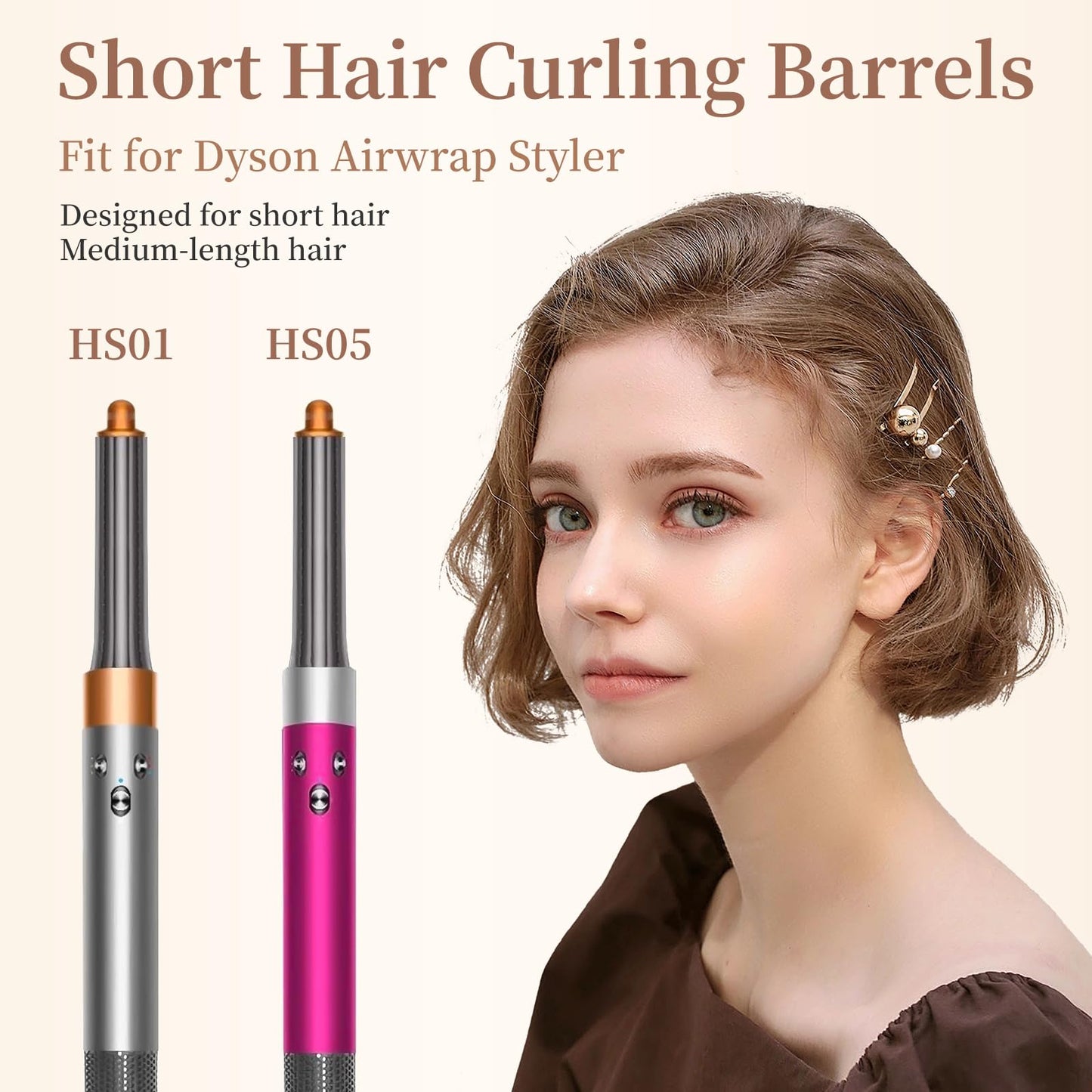 1.2 Inch/ 30MM Short Hair Curling Barrels for Dyson Airwrap Styler Attachment, 2 in 1 Styler Short Hair Barrels Automatic Curling Barrels for Dyson HS01 HS05, Gold