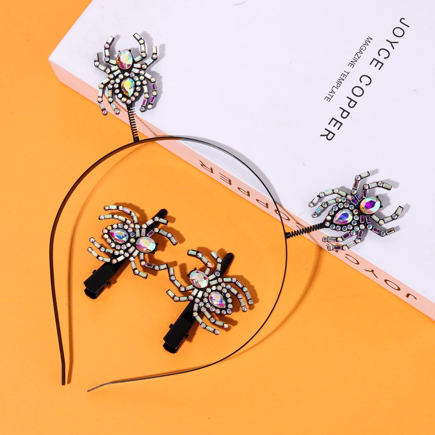 JERTOCLE Halloween Headband for Women Rhinestone Spider Hair Clips Hairband Halloween Headpieces Halloween Costume Outfit Hair Accessories (Silver)