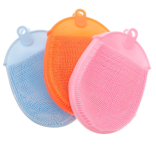 FRCOLOR Silicone Bath Brush Silicone Shower Glove Face Scrub Brush Silicone Loofah Brush Silicone Body Scrub Body Scrubber Silicone Bath Mitt Long Handle Baby Face Brush 3pcs Color Random