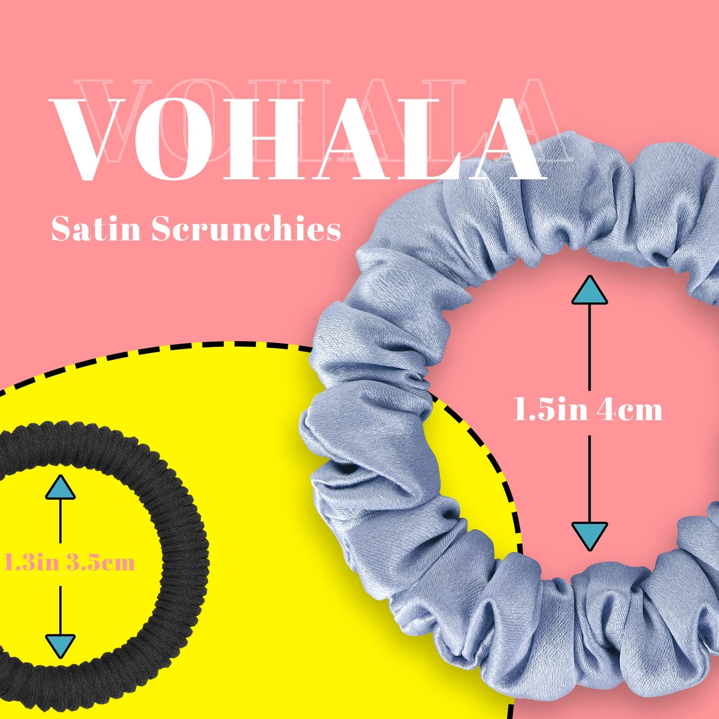 VOHALA 30 Momme Mulberry Small Silk Scrunchies, 5PCS Skinny Silk Scrunchies for Hair & 2PCS Strong Hair Ties Ponytail Holder, Total 7PCS No Damage Luxury Hair Ties for Women (Black+Blue+Pink+Champagne+Beige)