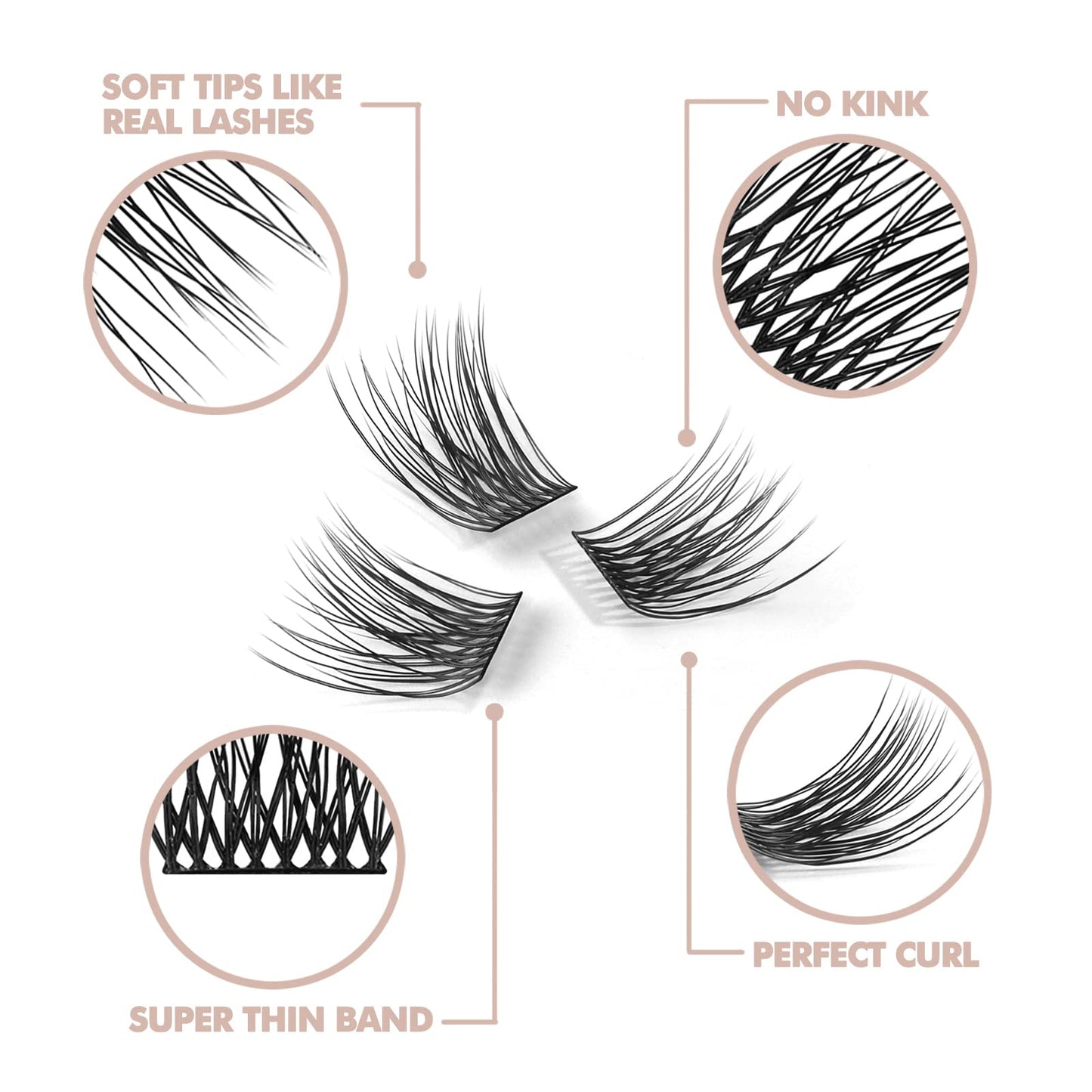 DIY Eyelash Extension, 3D Effect Glue Bonded Band Individual Lash 12 Clusters Volume Lashes Set, Home Eyelash Extension, C curl Lashes Pack(12MM)