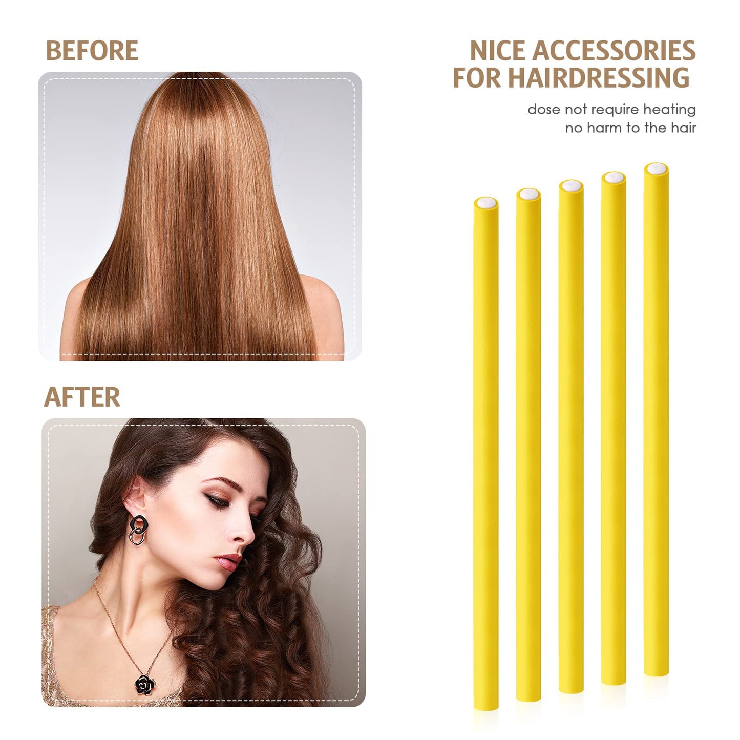 64 Pieces Flexible Curling Rods Hair Twist Flexible Rod Foam Curler Roller with Hair Edge Brush and Comb for Women Girl Short Medium Long Hair (Yellow, 0.8 x 24 cm)