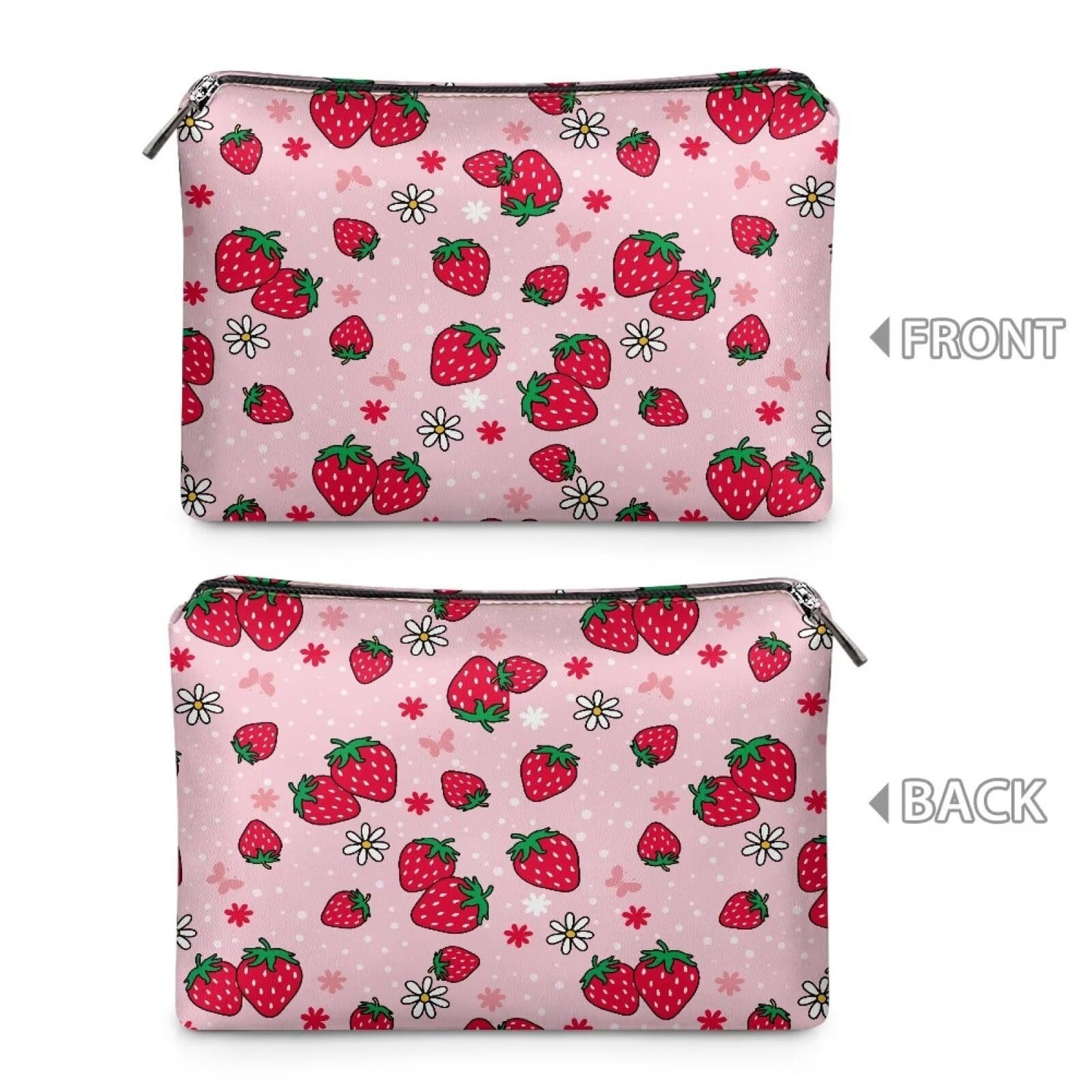 ELEDIZI Cute Makeup Pouch Strawberry Aesthetic Cosmetic Case for Teen Girls Pink Leather Toiletry Bag Waterproof Makeup Brush Bag Lipstick Travel Bag Zipper Clutch Purse for Phone and Keys Nice Gifts