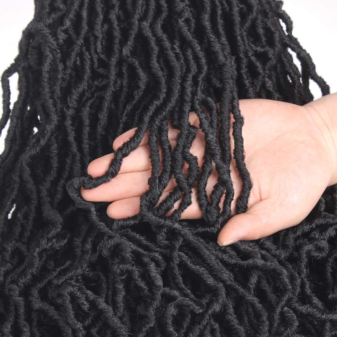 Leeven 24 Inch Long Messy Faux Locs Crochet Braids Hair 7 Packs Natural Black Distressed Faux Soft Locs Crochet Hair 18 Strands/Pack Pre-looped Goddess Locs Crochet Braiding Hair