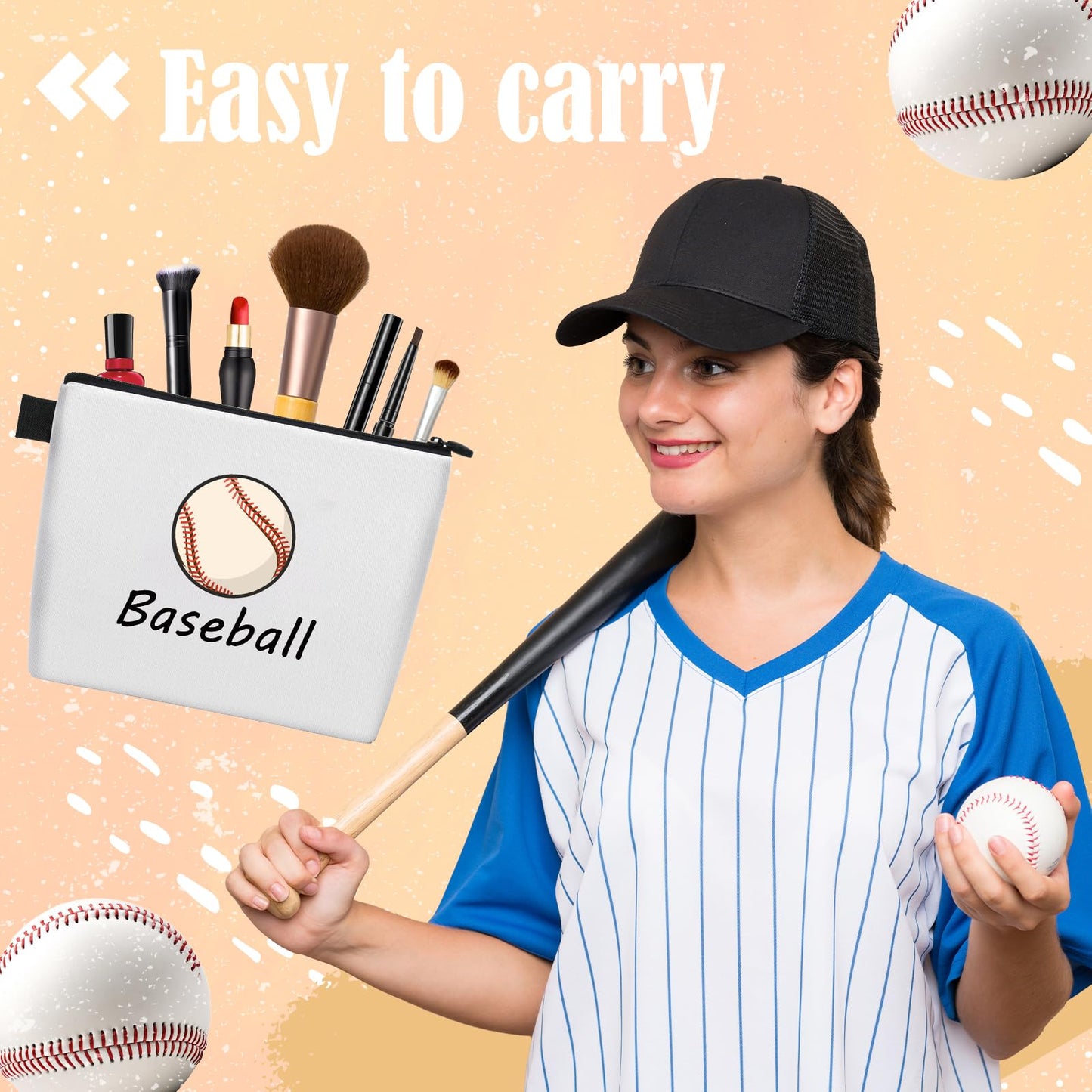 Baseball Makeup Bag for Teens, Inspirational Canvas Baseball Cosmetic Bag Pouch Accessories for Players Teams Stuff, Sport Party Favors Birthday Graduation Nurse Gifts for Her Girls Friends Women