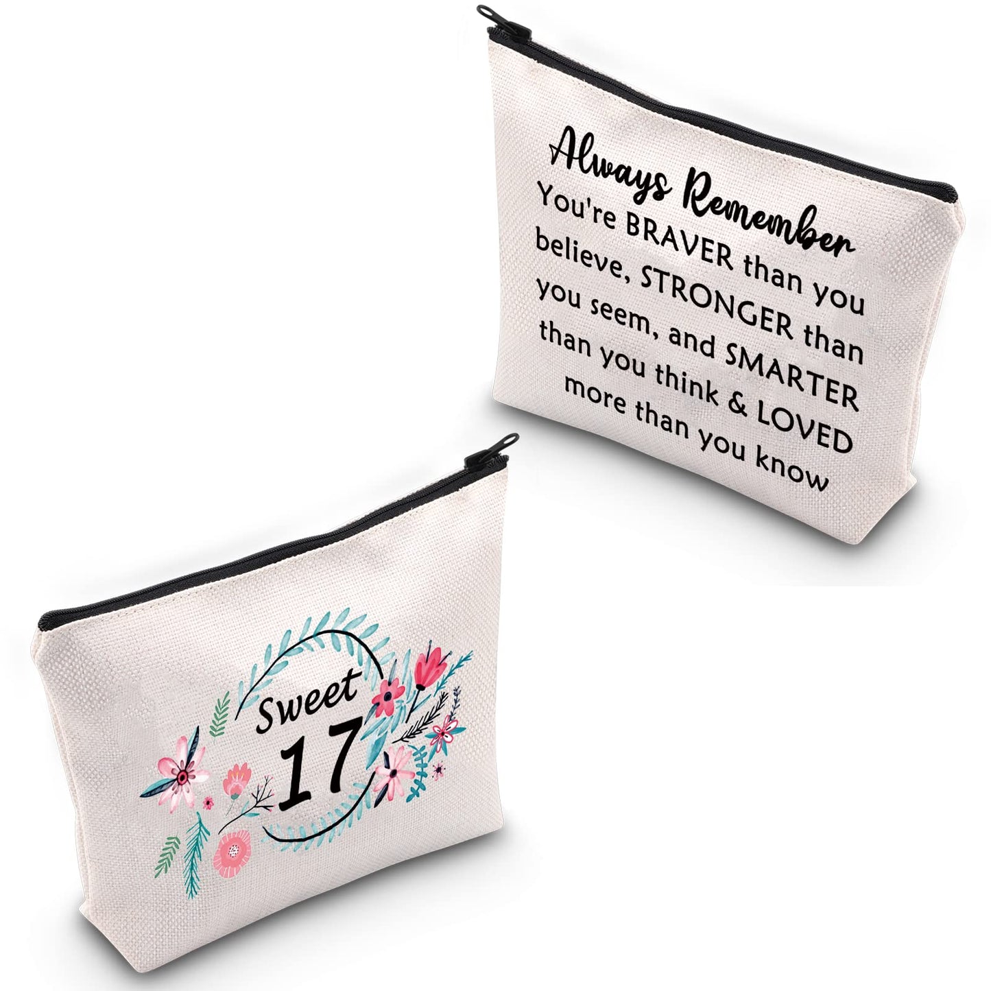 MBMSO Sweet 17 Makeup Bag Happy 17th Birthday Gift Bag 17 Year Old Girl Gifts Inspirational Gifts always Remember You are Braver than You Believe (Sweet 17)