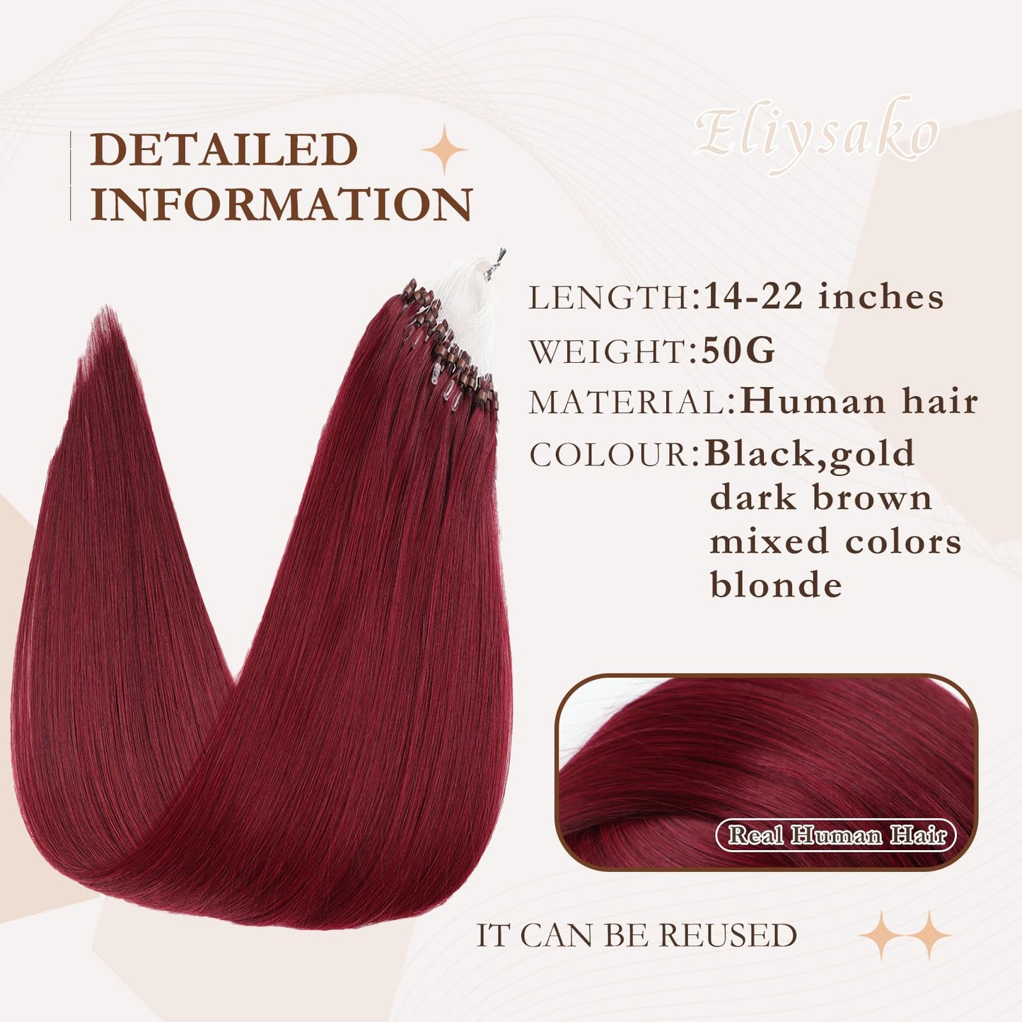 Microlink Hair Extensions Human Hair 50g 22inch(#99J) Wine Red Micro Link Hair Extensions Human Hair Microbead Hair Extensions Microloop Hair Extensions Human Hair For Women