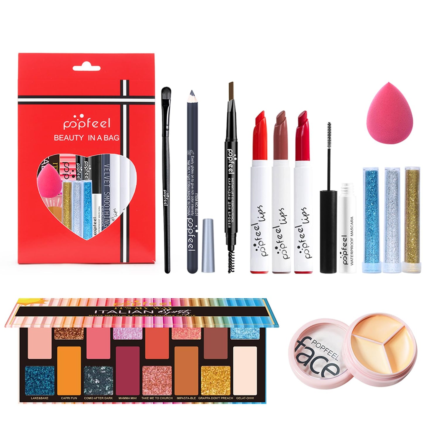 Joyeee All in One Makeup Kit, Full Starter Essential Makeup Kit for Women Beginners Includes Eyeshadow Palette Lipstick Mascara Eyeliner Eyebrow Pencil Concealer Powder Puff Set